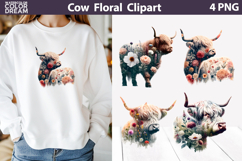 Floral Cow Clipart PNG | Farmhouse Sublimation Product Image 1