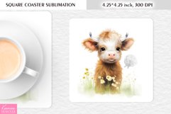 Watercolor Funny Baby Cow|Cow Square Coaster Product Image 1