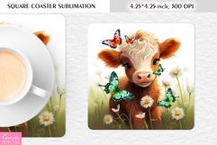 Watercolor 3d Funny Cow|Cow Square Coaster Product Image 1