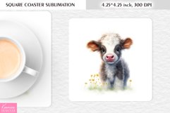 Watercolor Funny Little Cow|Cow Square Coaster Product Image 1