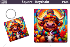 Fall Square Keychain | Funny Cow Coffee Sublimation Product Image 1