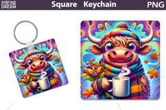 Fall Square Keychain | Funny Cow Coffee Sublimation Product Image 1