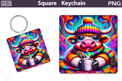 Fall Square Keychain | Funny Cow Coffee Sublimation Product Image 1