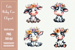Watercolor Cute Baby Cow Clipart | 4 Sublimation designs Product Image 1