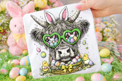 Highland Cow Easter PNG, Bunny Easter PNG, Happy Easter PNG Product Image 1
