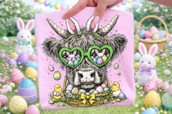 Highland Cow Easter PNG, Bunny Easter PNG, Happy Easter PNG Product Image 3