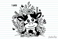 cow Svg, Cute Baby Cow With Wildflower Farm Svg. Product Image 8