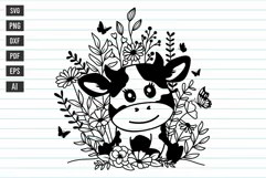 cow Svg, Cute Baby Cow With Wildflower Farm Svg. Product Image 1