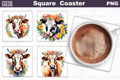 Cow Flowers Square Coaster | Farm Animal Square Coaster Product Image 1
