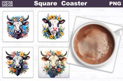 Cow Flowers Square Coaster | Farm Animal Square Coaster Product Image 1
