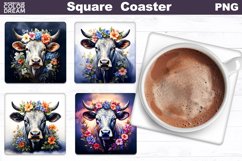 Cow Flowers Square Coaster | Farm Animal Square Coaster Product Image 1