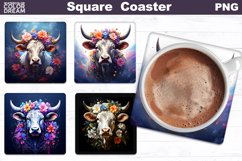 Cow Flowers Square Coaster | Farm Animal Square Coaster Product Image 1