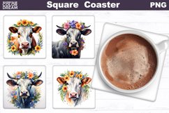 Cow Flowers Square Coaster | Farm Animal Square Coaster Product Image 1