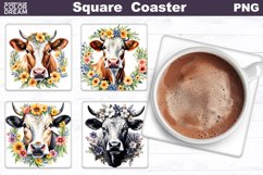 Cow Flowers Square Coaster | Farm Animal Square Coaster Product Image 1