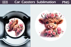 Highland Cow Roses Car Coaster | Cow Flowers Coaster Product Image 1