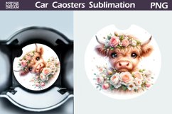 Highland Cow Roses Car Coaster | Cow Flowers Coaster Product Image 1