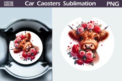 Highland Cow Roses Car Coaster | Cow Flowers Coaster Product Image 1