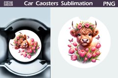 Highland Cow Tulip Car Coaster | Cow Flowers Coaster Product Image 1