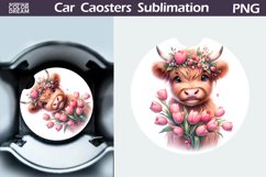 Highland Cow Tulip Car Coaster | Cow Flowers Coaster Product Image 1