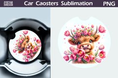 Highland Cow Tulip Car Coaster | Cow Flowers Coaster Product Image 1