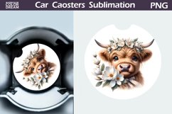 Highland Cow Magnolia Car Coaster | Cow Flowers Coaster Product Image 1