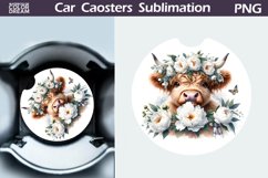 Highland Cow Peonies Car Coaster | Cow Flowers Coaster Product Image 1