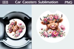Highland Cow Peonies Car Coaster | Cow Flowers Coaster Product Image 1