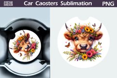 Highland Cow Wildflowers Car Coaster | Cow Flowers Coaster Product Image 1