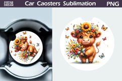 Highland Cow Sunflower Car Coaster | Cow Wildflowers Coaster Product Image 1