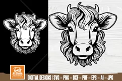 Cow Head Svg, Farm Animal Svg, Cute Cow Face, Cow Silhouette Product Image 1