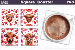 Highland Cow Valentine Square Coaster | Cute Cow Coaster Product Image 1