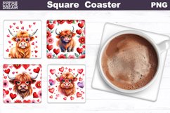 Highland Cow Valentine Square Coaster | Cute Cow Coaster Product Image 1