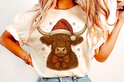 Christmas Highland Cow PNG, Christmas Coquette Bow PNG Product Image 2