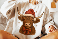 Christmas Highland Cow PNG, Christmas Coquette Bow PNG Product Image 1