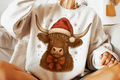 Christmas Highland Cow PNG, Christmas Coquette Bow PNG Product Image 1