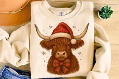 Christmas Highland Cow PNG, Christmas Coquette Bow PNG Product Image 4