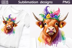 Highland Cow Mardi Grass | Mardi Grass Sublimation Design Product Image 3