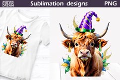 Highland Cow Mardi Grass | Mardi Grass Sublimation Design Product Image 1