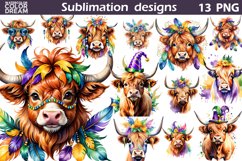 Highland Cow Mardi Grass | Mardi Grass Sublimation Design Product Image 1