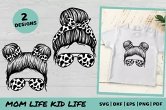 Cow print cut file being used as a shirt print by a mom and kid