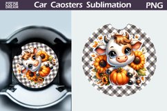 Cow Pumpkin Car Coaster | Fall Cow Round Coaster Product Image 1