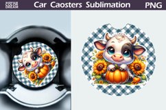 Cow Pumpkin Car Coaster | Fall Cow Round Coaster Product Image 1