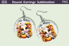 Cow Pumpkin Sunflowers Round Earrings | Fall Earrings Product Image 1