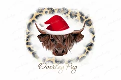 Christmas Highland cow with Santa hat bleach and cheetah PNG Product Image 1