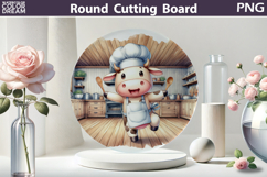Cute Chef Cow Kitchen | Round Cutting Board Sublimation Product Image 1