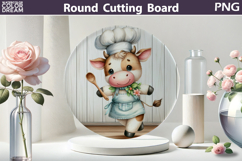 Cute Chef Cow Kitchen | Round Cutting Board Sublimation Product Image 1