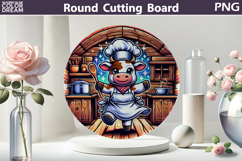 Cute Chef Cow Kitchen | Round Cutting Board Sublimation Product Image 1