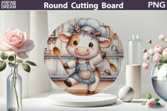 Cute Chef Cow Kitchen | Round Cutting Board Sublimation Product Image 1