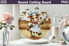 Cute Chef Cow Kitchen | Round Cutting Board Sublimation Product Image 1