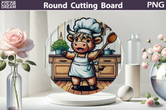 Cute Chef Cow Kitchen | Round Cutting Board Sublimation Product Image 1